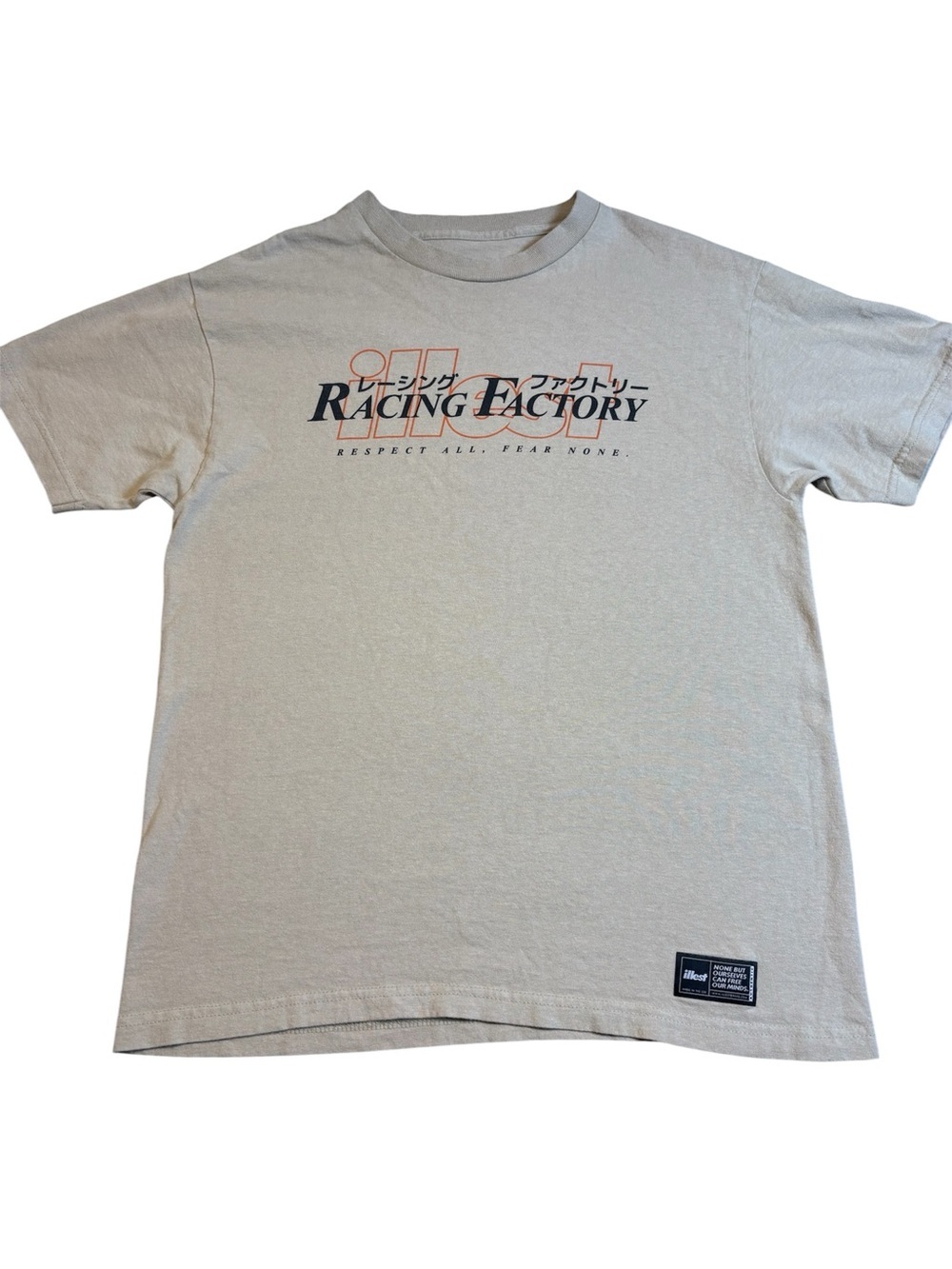 Illest x Staving Factory Tan T-Shirt Medium Respect All Fear None Graphic